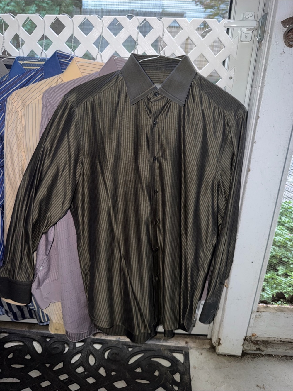 Stefano Ricci Men's Charcoal Striped Dress Shirt